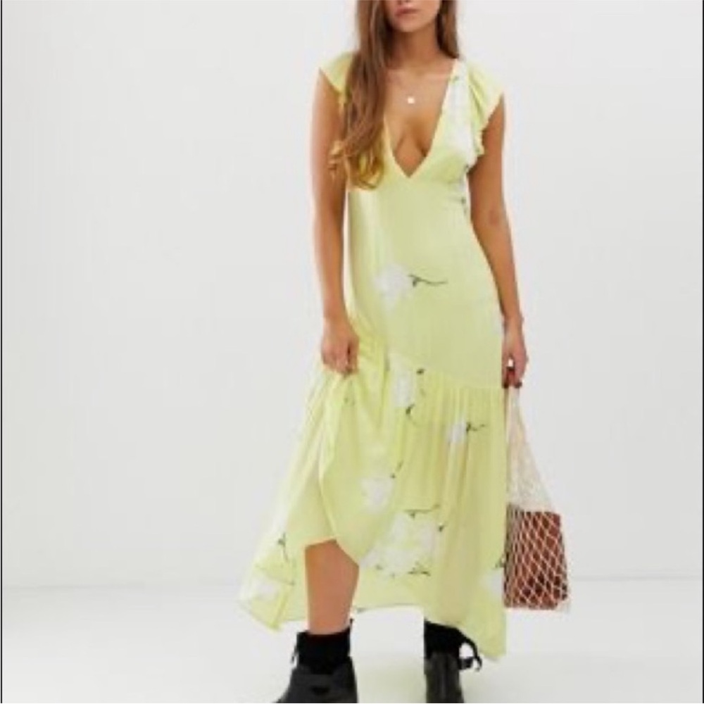 Free People Yellow Asymmetrical Ruffled Sundress